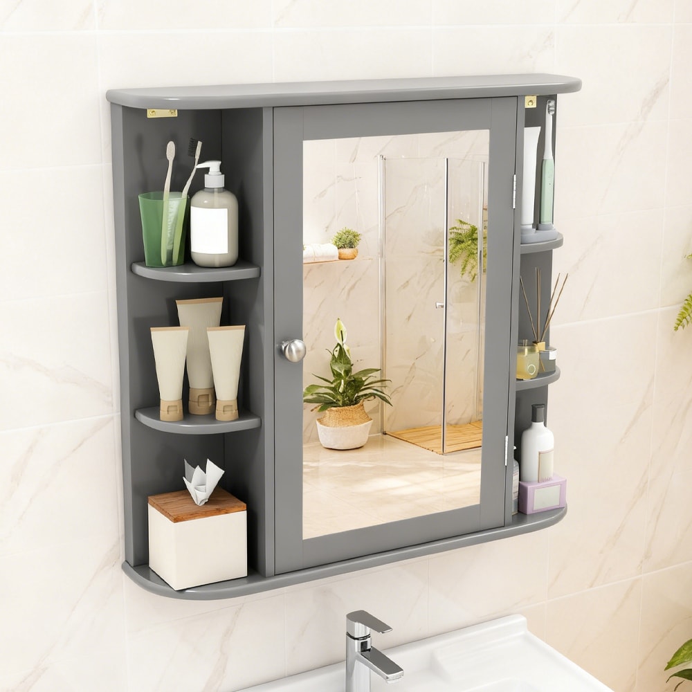 Wall-Mounted Bathroom Mirror Cabinet With Storage Shelves_voghion.com